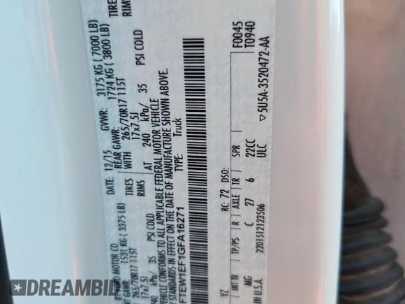 ✅ 2016 Ford F-150 Platinum • VIN: 1FTEW1EF1GFA16271 • Лот: 92534715. Опубликован ранее на Copart с пробегом 83 427 миль. Бесплатный доступ к архиву аукционных продаж из США и подробный отчёт об истории автомобиля на DreamBid. Изображение 12.