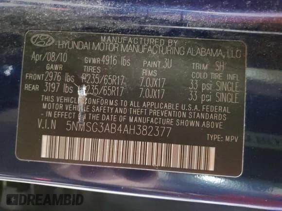 ✅ 2010 Hyundai Santa Fe GLS • VIN: 5NMSG3AB4AH382377 • Lot: 84111104. Listed on Copart with 180,643 mi. Free auction sales archive from the USA and detailed vehicle history report at DreamBid. Image 13.