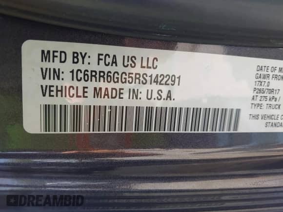 2024 Ram 1500 SLT с VIN 1C6RR6GG5RS142291, выставлен на аукционе IAAI как лот 43011405 с пробегом 34 833 миль миль и . История ставок и продаж доступна на DreamBid. Изображение 9.