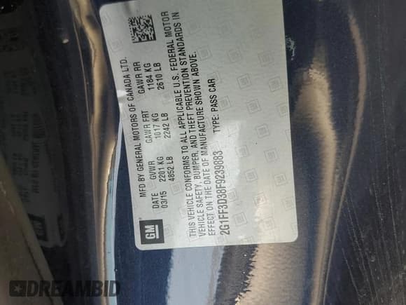 ✅ 2015 Chevrolet Camaro LT • VIN: 2G1FF3D38F9239883 • Lot: 62735144. Listed on Copart with 26,526 mi. Free auction sales archive from the USA and detailed vehicle history report at DreamBid. Image 13.