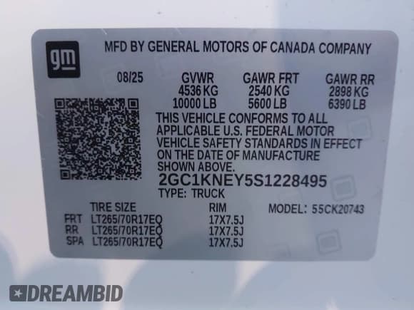 ✅ 2025 Chevrolet Silverado 2500HD LT • VIN: 2GC1KNEY5S1228495 • Лот: 43602216. Опубликован ранее на IAAI с пробегом 4 940 миль. Бесплатный доступ к архиву аукционных продаж из США и подробный отчёт об истории автомобиля на DreamBid. Изображение 9.