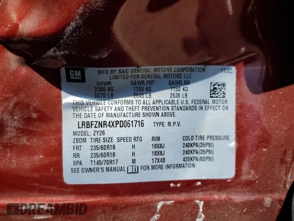 ✅ 2023 Buick Envision Essence • VIN: LRBFZNR4XPD061716 • Lot: 62034995. Listed on Copart with 59,328 mi. Free auction sales archive from the USA and detailed vehicle history report at DreamBid. Image 14.