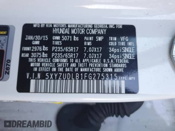 ✅ 2015 Hyundai Santa Fe • VIN: 5XYZUDLB1FG275315 • Lot: 86629095. Wystawiony na Copart z przebiegiem 177 246 mil. Bezpłatny archiwum sprzedaży aukcyjnych z USA i szczegółowy raport historii pojazdu na DreamBid. Zdjęcie 13.