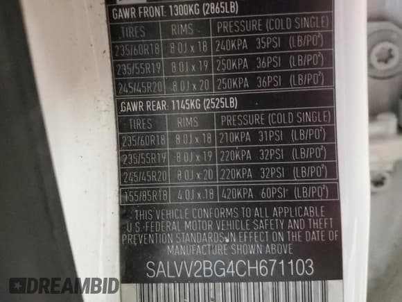 ✅ 2012 Land Rover Range Rover Evoque Prestige Premium • VIN: SALVV2BG4CH671103 • Lot: 47959665. Listed on Copart with 78,423 mi. Free auction sales archive from the USA and detailed vehicle history report at DreamBid. Image 13.