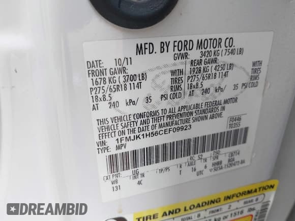 ✅ 2012 Ford Expedition Max King Ranch • VIN: 1FMJK1H56CEF09923 • Лот: 42196455. Опубликован ранее на IAAI с пробегом 204 126 миль. Бесплатный доступ к архиву аукционных продаж из США и подробный отчёт об истории автомобиля на DreamBid. Изображение 9.