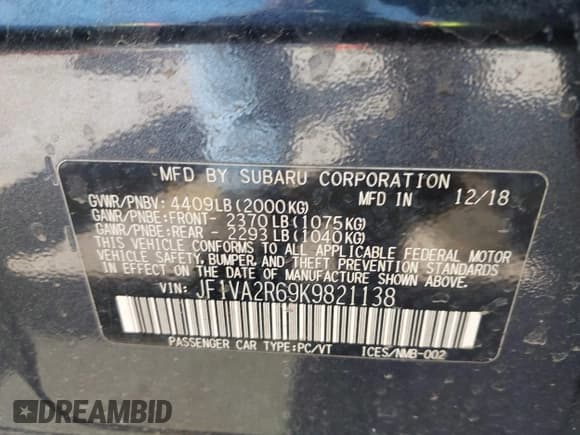 ✅ 2019 Subaru WRX STI • VIN: JF1VA2R69K9821138 • Лот: 41832627. Опубликован ранее на IAAI с пробегом 28 980 миль. Бесплатный доступ к архиву аукционных продаж из США и подробный отчёт об истории автомобиля на DreamBid. Изображение 9.