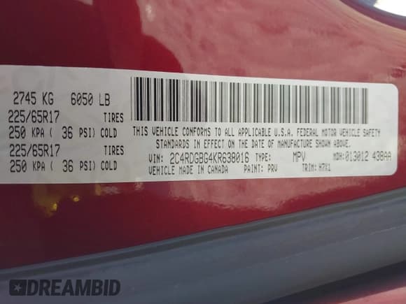 ✅ 2019 Dodge Grand Caravan SE Plus • VIN: 2C4RDGBG4KR638016 • Lot: 43142841. Listed on IAAI with 147,771 mi. Free auction sales archive from the USA and detailed vehicle history report at DreamBid. Image 9.