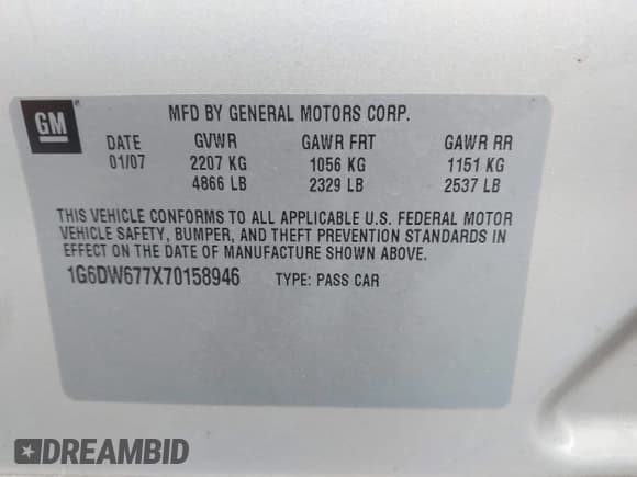 ✅ 2007 Cadillac STS • VIN: 1G6DW677X70158946 • Lot: 43622286. Listed on IAAI with 88,666 mi. Free auction sales archive from the USA and detailed vehicle history report at DreamBid. Image 9.