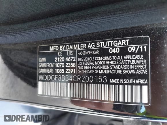 ✅ 2012 Mercedes-Benz C 300 Sport • VIN: WDDGF8BB4CR200153 • Lot: 42585876. Listed on IAAI with 84,843 mi. Free auction sales archive from the USA and detailed vehicle history report at DreamBid. Image 9.