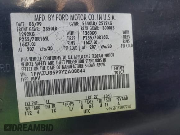 ✅ 2000 Ford Explorer • VIN: 1FMZU85P9YZA08844 • Лот: 43719692. Опубликован ранее на IAAI с пробегом 184 017 миль. Бесплатный доступ к архиву аукционных продаж из США и подробный отчёт об истории автомобиля на DreamBid. Изображение 9.