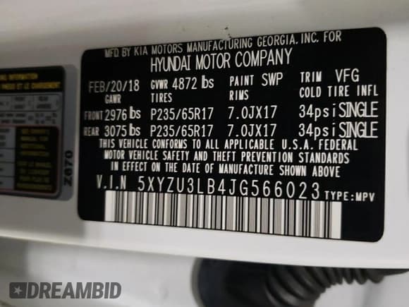 ✅ 2018 Hyundai Santa Fe 2.4L • VIN: 5XYZU3LB4JG566023 • Лот: 46704883. Опубликован ранее на Copart с пробегом 70 715 миль. Бесплатный доступ к архиву аукционных продаж из США и подробный отчёт об истории автомобиля на DreamBid. Изображение 13.