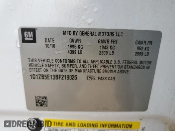 ✅ 2011 Chevrolet Malibu 1LS • VIN: 1G1ZB5E13BF219026 • Lot: 80201644. Listed on Copart with 149,369 mi. Free auction sales archive from the USA and detailed vehicle history report at DreamBid. Image 15.