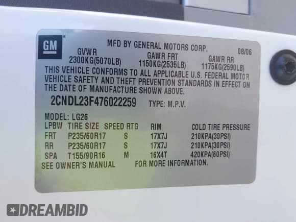 ✅ 2007 Chevrolet Equinox LS • VIN: 2CNDL23F476022259 • Лот: 42376167. Опубликован ранее на IAAI с пробегом 158 222 миль. Бесплатный доступ к архиву аукционных продаж из США и подробный отчёт об истории автомобиля на DreamBid. Изображение 9.