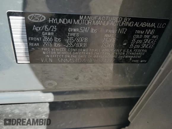 ✅ 2023 Hyundai Santa Fe SEL • VIN: 5NMS3DAJ1PH574292 • Lot: 68576224. Wystawiony na Copart z przebiegiem 39 645 mil. Bezpłatny archiwum sprzedaży aukcyjnych z USA i szczegółowy raport historii pojazdu na DreamBid. Zdjęcie 14.