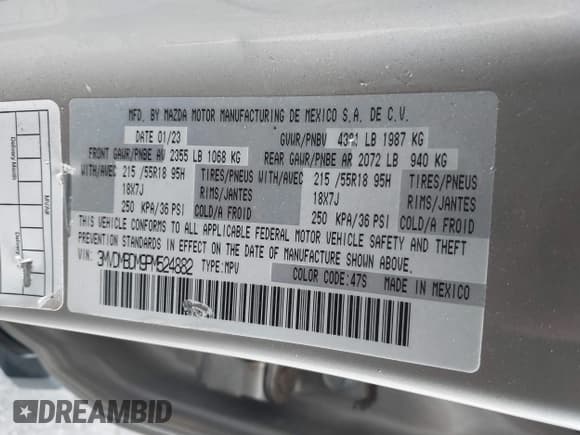 ✅ 2023 Mazda CX-30 S Premium • VIN: 3MVDMBDM9PM524882 • Лот: 43425048. Опубликован ранее на IAAI с пробегом 44 264 миль. Бесплатный доступ к архиву аукционных продаж из США и подробный отчёт об истории автомобиля на DreamBid. Изображение 9.