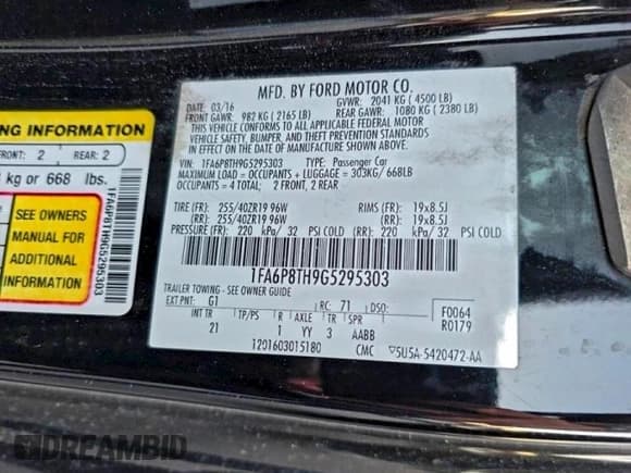 ✅ 2016 Ford Mustang EcoBoost Premium • VIN: 1FA6P8TH9G5295303 • Lot: 95805405. Wystawiony na Copart z przebiegiem 62 266 mil. Bezpłatny archiwum sprzedaży aukcyjnych z USA i szczegółowy raport historii pojazdu na DreamBid. Zdjęcie 10.