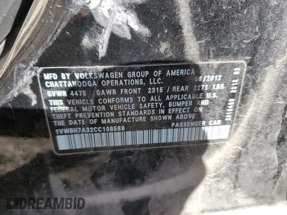 ✅ 2012 Volkswagen Passat SE • VIN: 1VWBH7A32CC108588 • Lot: 42416015. Wystawiony na Copart z przebiegiem 219 059 mil. Bezpłatny archiwum sprzedaży aukcyjnych z USA i szczegółowy raport historii pojazdu na DreamBid. Zdjęcie 12.