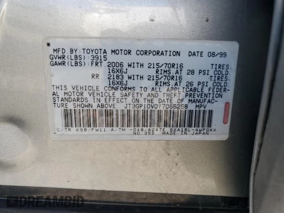 ✅ 2000 Toyota RAV4 • VIN: JT3GP10V0Y7066258 • Лот: 72776334. Опубликован ранее на Copart с пробегом 228 243 миль. Бесплатный доступ к архиву аукционных продаж из США и подробный отчёт об истории автомобиля на DreamBid. Изображение 13.