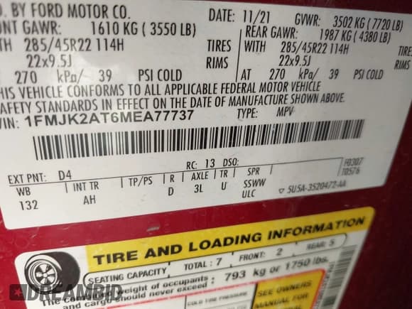 ✅ 2021 Ford Expedition Max Limited • VIN: 1FMJK2AT6MEA77737 • Лот: 43374290. Опубликован ранее на IAAI с пробегом 59 333 миль. Бесплатный доступ к архиву аукционных продаж из США и подробный отчёт об истории автомобиля на DreamBid. Изображение 9.