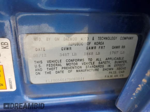 ✅ 2007 Chevrolet Aveo LT • VIN: KL1TG56647B083844 • Lot: 51382665. Wystawiony na Copart z przebiegiem 168 761 mil. Bezpłatny archiwum sprzedaży aukcyjnych z USA i szczegółowy raport historii pojazdu na DreamBid. Zdjęcie 12.