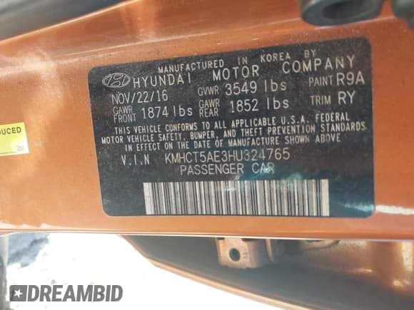 ✅ 2017 Hyundai Accent SE • VIN: KMHCT5AE3HU324765 • Lot: 43498410. Wystawiony na IAAI z przebiegiem 240 050 mil. Bezpłatny archiwum sprzedaży aukcyjnych z USA i szczegółowy raport historii pojazdu na DreamBid. Zdjęcie 9.