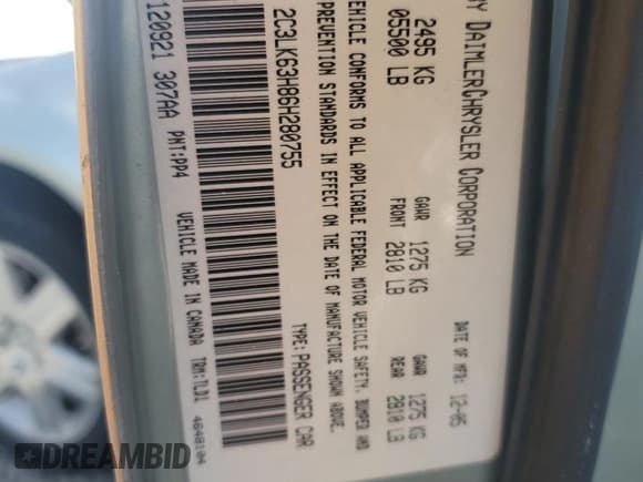 ✅ 2006 Chrysler 300 C • VIN: 2C3LK63H86H280755 • Lot: 91921545. Listed on Copart with 146,961 mi. Free auction sales archive from the USA and detailed vehicle history report at DreamBid. Image 12.