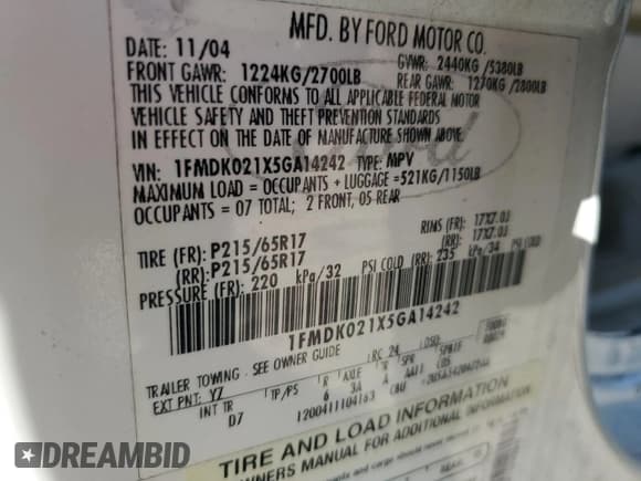 ✅ 2005 Ford Freestyle SEL • VIN: 1FMDK021X5GA14242 • Лот: 87428185. Опубликован ранее на Copart с пробегом Не указан. Бесплатный доступ к архиву аукционных продаж из США и подробный отчёт об истории автомобиля на DreamBid. Изображение 13.