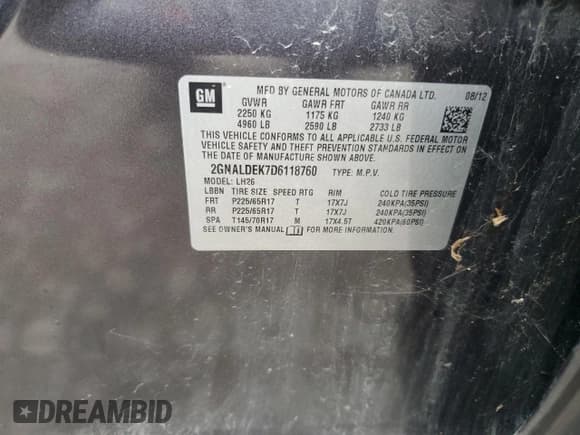 ✅ 2013 Chevrolet Equinox LT • VIN: 2GNALDEK7D6118760 • Лот: 69750054. Опубликован ранее на Copart с пробегом 115 825 миль. Бесплатный доступ к архиву аукционных продаж из США и подробный отчёт об истории автомобиля на DreamBid. Изображение 13.