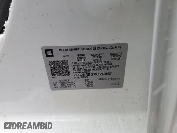 ✅ 2019 Chevrolet Silverado 2500HD Work Truck • VIN: 2GC2KREG7K1240067 • Лот: 53519905. Опубликован ранее на Copart с пробегом Не указан. Бесплатный доступ к архиву аукционных продаж из США и подробный отчёт об истории автомобиля на DreamBid. Изображение 12.