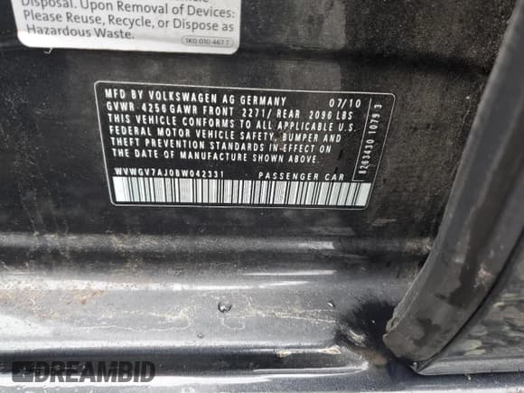 ✅ 2011 Volkswagen Golf GTI • VIN: WVWGV7AJ0BW042331 • Lot: 86771895. Listed on Copart with 135,455 mi. Free auction sales archive from the USA and detailed vehicle history report at DreamBid. Image 12.