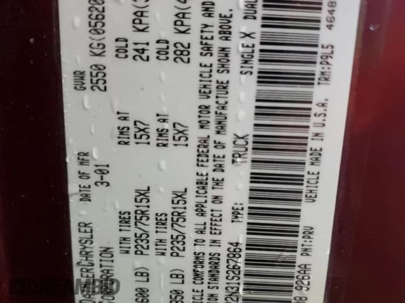 ✅ 2001 Dodge Dakota Sport • VIN: 1B7GG22N31S267864 • Lot: 45708245. Wystawiony na Copart z przebiegiem 107 522 mil. Bezpłatny archiwum sprzedaży aukcyjnych z USA i szczegółowy raport historii pojazdu na DreamBid. Zdjęcie 12.