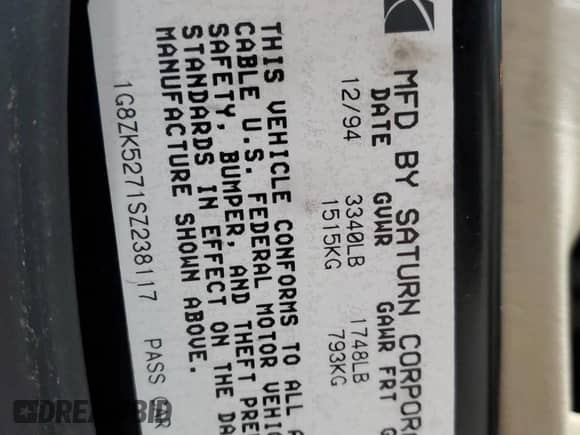 1995 Saturn SL с VIN 1G8ZK5271SZ238117, выставлен на аукционе Copart как лот 83723624 с пробегом 80 535 миль миль и Чистый • Clean title. История ставок и продаж доступна на DreamBid. Изображение 12.