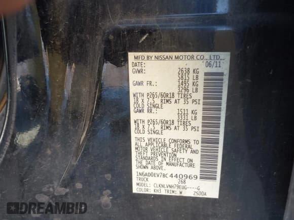 ✅ 2011 Nissan Frontier Pro-4X • VIN: 1N6AD0EV7BC440969 • Lot: 42968301. Listed on IAAI with 165,210 mi. Free auction sales archive from the USA and detailed vehicle history report at DreamBid. Image 9.