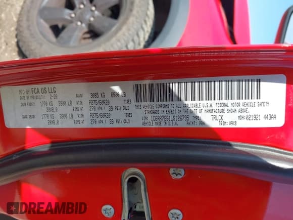 ✅ 2020 Ram 1500 Warlock • VIN: 1C6RR7GG1LS126795 • Lot: 42476026. Wystawiony na IAAI z przebiegiem 63 772 mil. Bezpłatny archiwum sprzedaży aukcyjnych z USA i szczegółowy raport historii pojazdu na DreamBid. Zdjęcie 9.