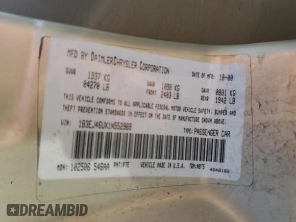 ✅ 2001 Dodge Stratus SE • VIN: 1B3EJ46UX1N552969 • Lot: 55082905. Wystawiony na Copart z przebiegiem 70 775 mil. Bezpłatny archiwum sprzedaży aukcyjnych z USA i szczegółowy raport historii pojazdu na DreamBid. Zdjęcie 12.
