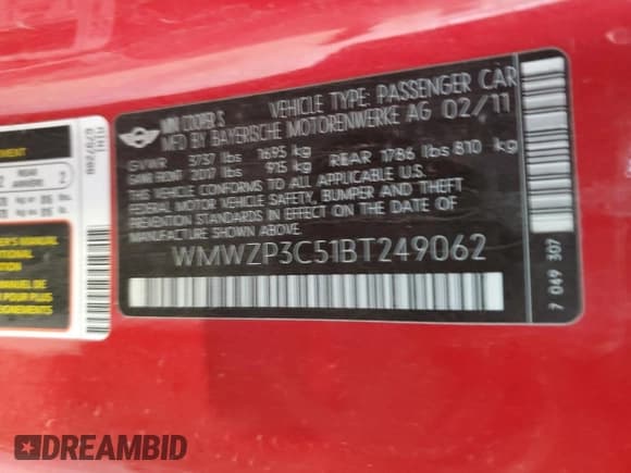 ✅ 2011 MINI Convertible S • VIN: WMWZP3C51BT249062 • Lot: 87472624. Wystawiony na Copart z przebiegiem 30 402 mil. Bezpłatny archiwum sprzedaży aukcyjnych z USA i szczegółowy raport historii pojazdu na DreamBid. Zdjęcie 14.