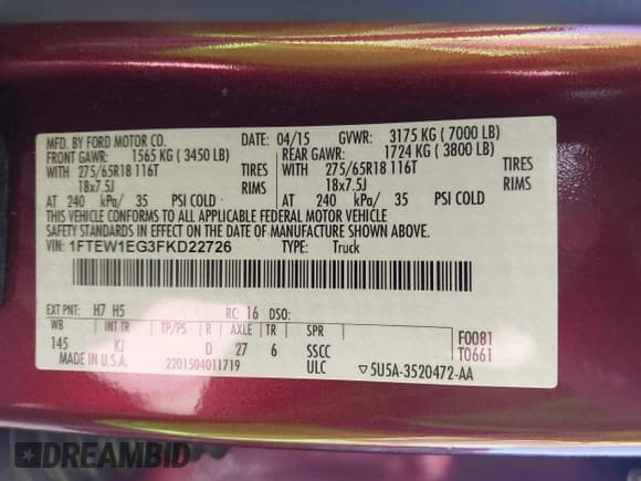 ✅ 2015 Ford F-150 XLT • VIN: 1FTEW1EG3FKD22726 • Lot: 43086377. Wystawiony na IAAI z przebiegiem 141 944 mil. Bezpłatny archiwum sprzedaży aukcyjnych z USA i szczegółowy raport historii pojazdu na DreamBid. Zdjęcie 9.