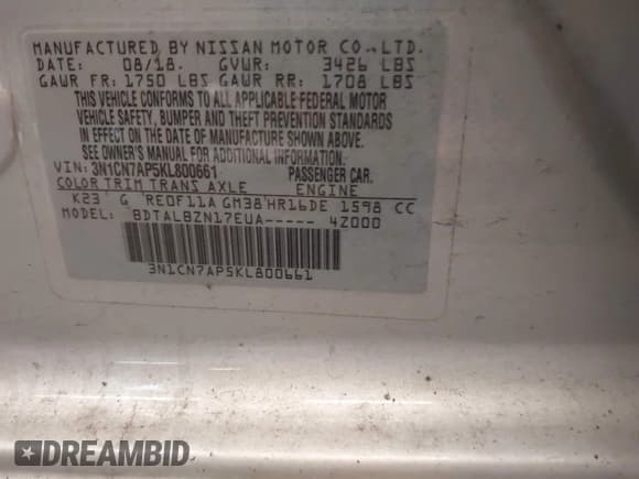 ✅ 2019 Nissan Versa S Plus • VIN: 3N1CN7AP5KL800661 • Lot: 42478720. Wystawiony na IAAI z przebiegiem Nie podano. Bezpłatny archiwum sprzedaży aukcyjnych z USA i szczegółowy raport historii pojazdu na DreamBid. Zdjęcie 9.