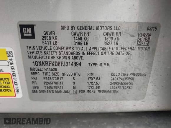 ✅ 2015 Chevrolet Traverse LS • VIN: 1GNKRFKD8FJ314894 • Lot: 42832707. Wystawiony na IAAI z przebiegiem 147 106 mil. Bezpłatny archiwum sprzedaży aukcyjnych z USA i szczegółowy raport historii pojazdu na DreamBid. Zdjęcie 9.