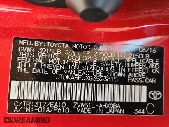 ✅ 2016 Toyota Prius Four • VIN: JTDKARFUXG3523815 • Лот: 92303275. Опубликован ранее на Copart с пробегом 69 283 миль. Бесплатный доступ к архиву аукционных продаж из США и подробный отчёт об истории автомобиля на DreamBid. Изображение 13.