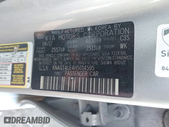 ✅ 2017 Kia Optima • VIN: KNAGT4LE4H5014595 • Лот: 41101306. Опубликован ранее на IAAI с пробегом 105 636 миль. Бесплатный доступ к архиву аукционных продаж из США и подробный отчёт об истории автомобиля на DreamBid. Изображение 9.