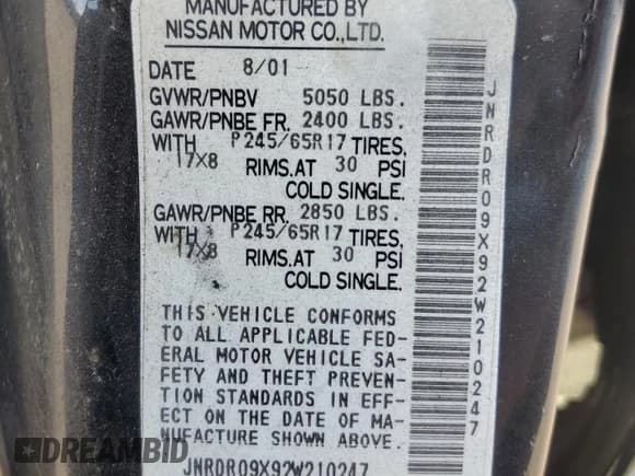 ✅ 2002 Infiniti QX4 Luxury • VIN: JNRDR09X92W210247 • Lot: 84913164. Wystawiony na Copart z przebiegiem 160 938 mil. Bezpłatny archiwum sprzedaży aukcyjnych z USA i szczegółowy raport historii pojazdu na DreamBid. Zdjęcie 13.