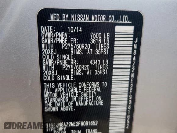 ✅ 2015 Infiniti QX80 • VIN: JN8AZ2NE2F9081652 • Lot: 70758295. Listed on Copart with 103,667 mi. Free auction sales archive from the USA and detailed vehicle history report at DreamBid. Image 13.