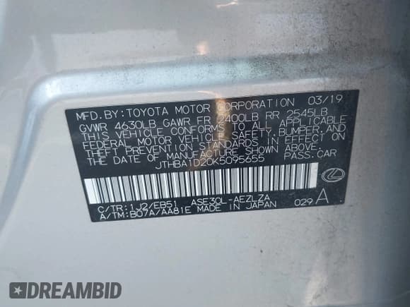 ✅ 2019 Lexus IS 300 F Sport • VIN: JTHBA1D20K5095655 • Lot: 43622357. Listed on IAAI with 54,264 mi. Free auction sales archive from the USA and detailed vehicle history report at DreamBid. Image 9.