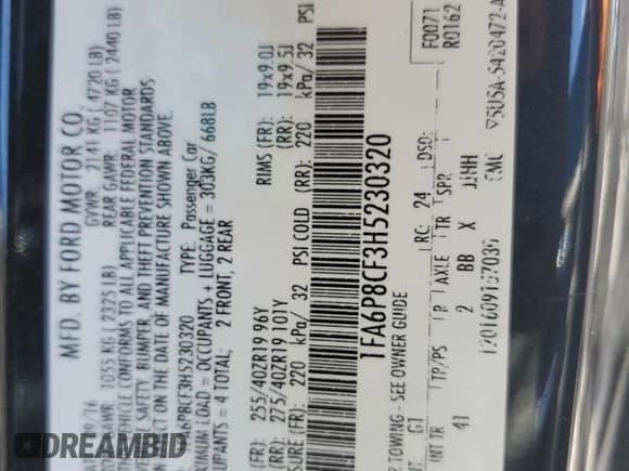 ✅ 2017 Ford Mustang GT • VIN: 1FA6P8CF3H5230320 • Lot: 91086485. Listed on Copart with 73,191 mi. Free auction sales archive from the USA and detailed vehicle history report at DreamBid. Image 12.