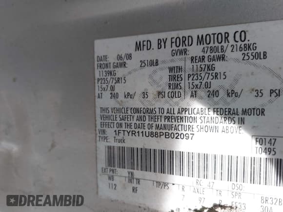 ✅ 2008 Ford Ranger XL • VIN: 1FTYR11U88PB02097 • Лот: 41569564. Опубликован ранее на IAAI с пробегом 181 797 миль. Бесплатный доступ к архиву аукционных продаж из США и подробный отчёт об истории автомобиля на DreamBid. Изображение 9.