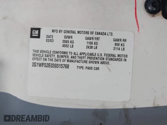 ✅ 2003 Chevrolet Impala • VIN: 2G1WF52E039315768 • Lot: 42647499. Wystawiony na IAAI z przebiegiem 70 227 mil. Bezpłatny archiwum sprzedaży aukcyjnych z USA i szczegółowy raport historii pojazdu na DreamBid. Zdjęcie 9.