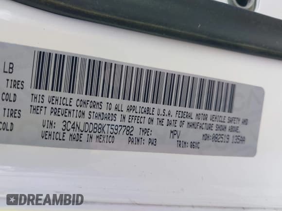 ✅ 2019 Jeep Compass Trailhawk • VIN: 3C4NJDDB8KT597782 • Lot: 43368576. Wystawiony na IAAI z przebiegiem 116 485 mil. Bezpłatny archiwum sprzedaży aukcyjnych z USA i szczegółowy raport historii pojazdu na DreamBid. Zdjęcie 9.