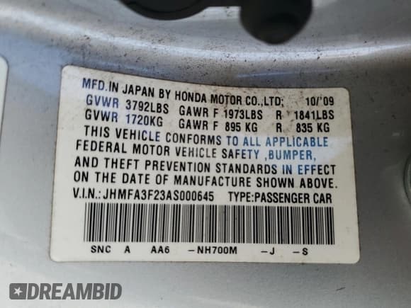 ✅ 2010 Honda Civic • VIN: JHMFA3F23AS000645 • Lot: 90542495. Listed on Copart with 188,803 mi. Free auction sales archive from the USA and detailed vehicle history report at DreamBid. Image 12.