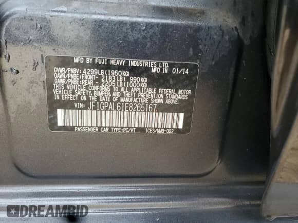 2014 Subaru Impreza Special Sports Premium с VIN JF1GPAL61E8265167, выставлен на аукционе Copart как лот 86320605 с пробегом 112 185 миль миль и Списание • Salvage title. История ставок и продаж доступна на DreamBid. Изображение 12.